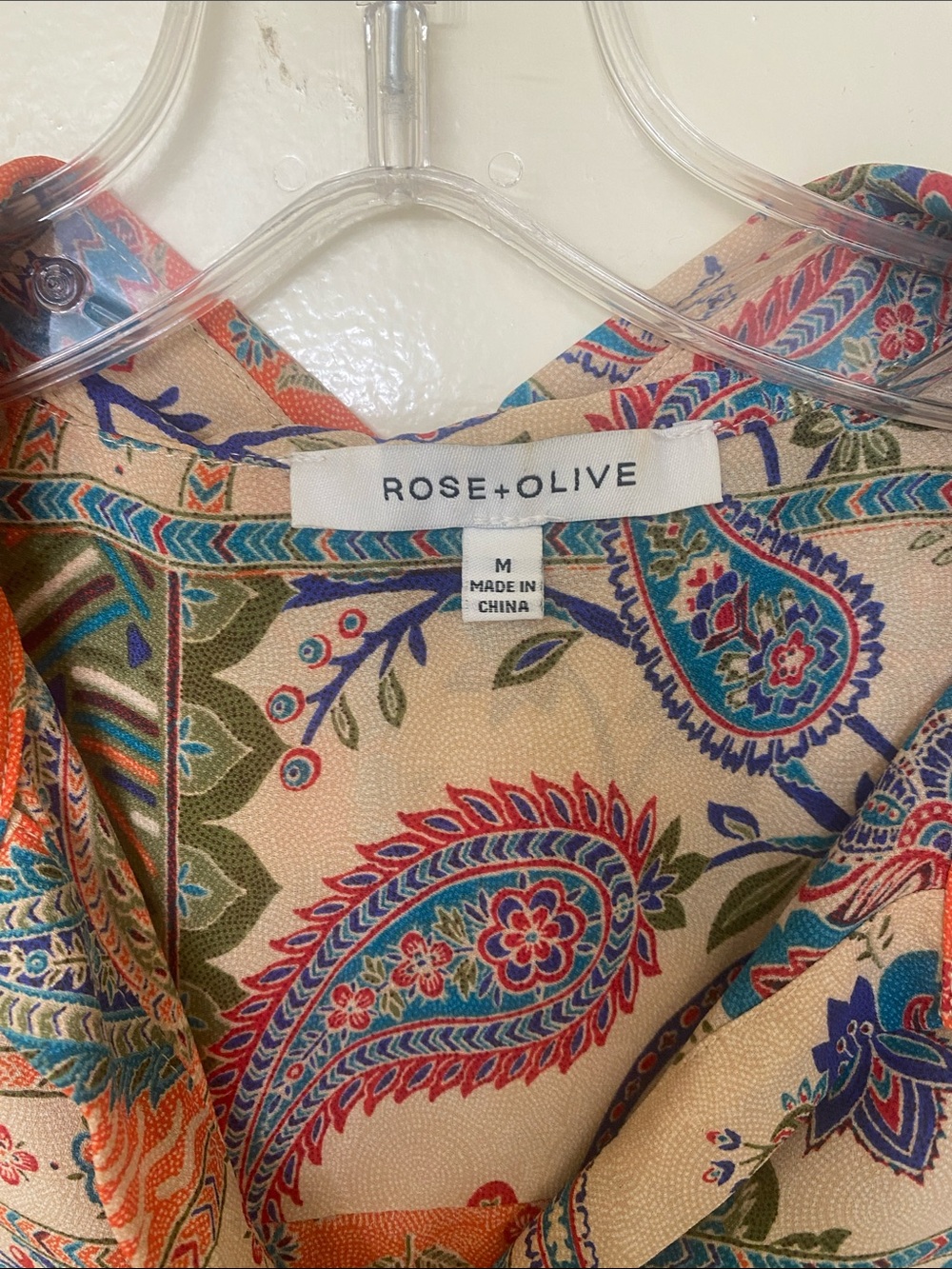 Rose & Olive Orange and Cream Paisley Tie-Front Button-Down Shirt - Picture 3 of 5